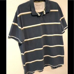 Wrangler Men’s Shortsleeved Polo W/Horizontal Stripes In Blue, Green & White XL